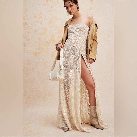 Bronx and Banco Dresses & Skirts - NWT BRONX AND BANCO Free people Cream Elena corset Crochet slit dress L 8